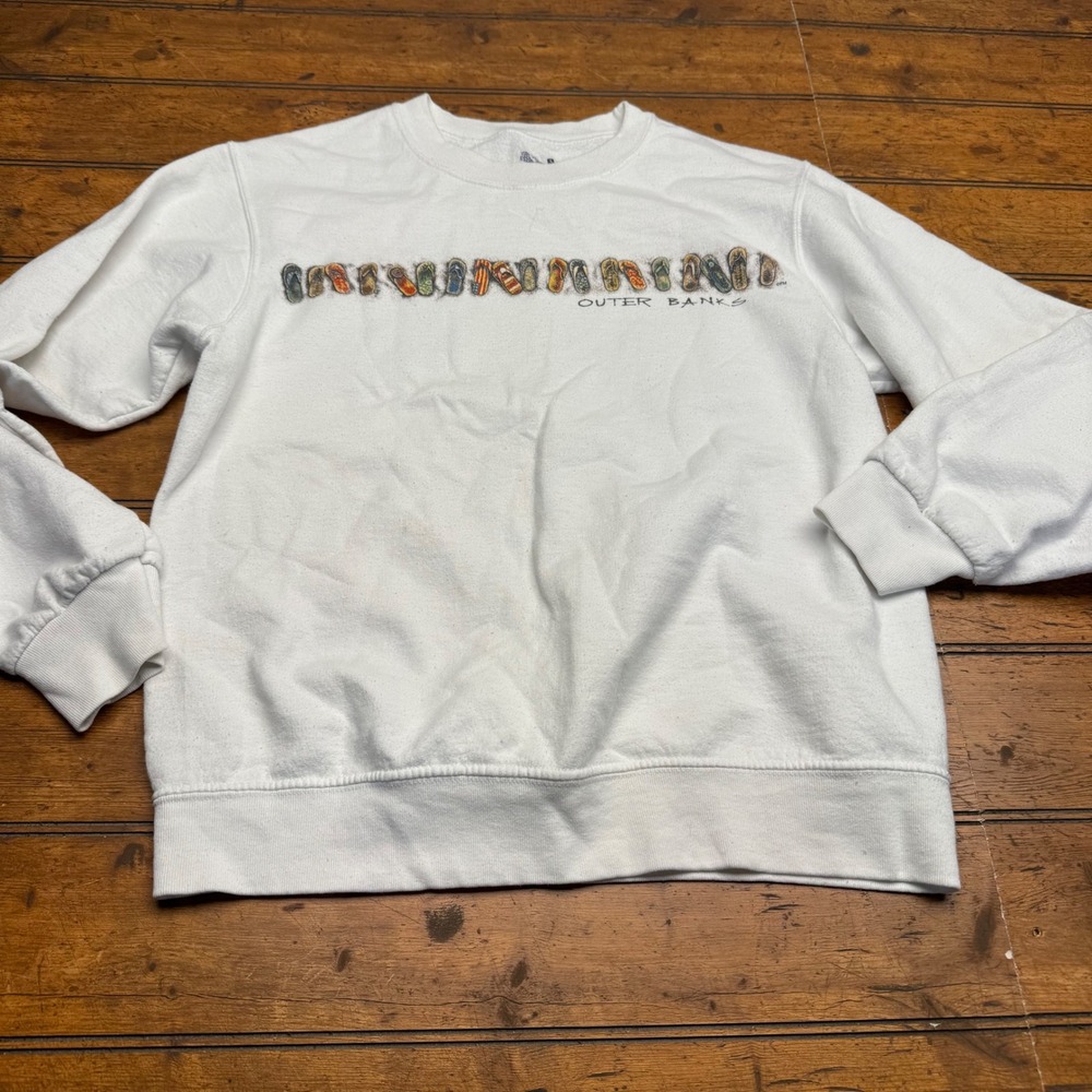 Fruit of the Loom Best Outer Banks Flip‎ Flop Graphic Sweatshirt White Size S